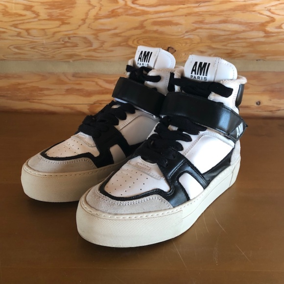 AMI ALEXANDRE MATTIUSSI Black and White ADC Hight Top Sneakers size 36 LIKE NEW - Picture 9 of 12